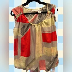 DKNY Red and Yellow Abstract Women's Blouse